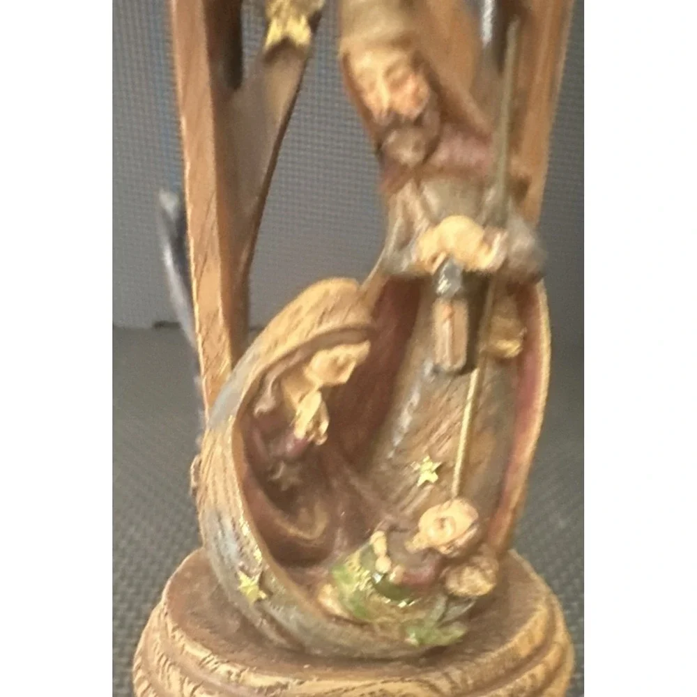 Hanging or Standing Resin Nativity Scene Ornament Rustic Holy Family Christmas